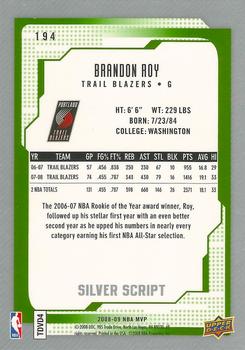 2008-09 Upper Deck MVP - Silver Script #194 Brandon Roy Back