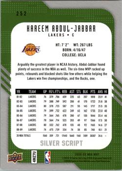 2008-09 Upper Deck MVP - Silver Script #252 Kareem Abdul-Jabbar Back