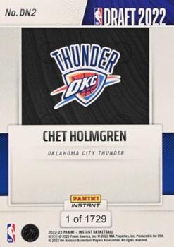 2022-23 Panini Instant NBA Draft Night #DN2 Chet Holmgren Back
