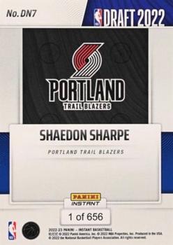 2022-23 Panini Instant NBA Draft Night #DN7 Shaedon Sharpe Back