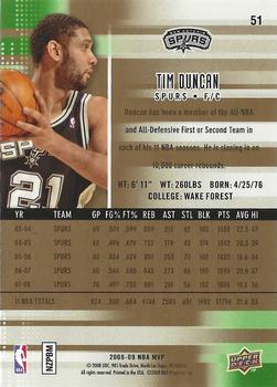 2008-09 Upper Deck MVP - Ultimate Victory #51 Tim Duncan Back