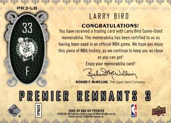 2008-09 Upper Deck Premier - Remnants Triple #PR3-LB Larry Bird Back