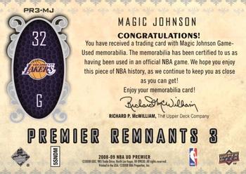 2008-09 Upper Deck Premier - Remnants Triple #PR3-MJ Magic Johnson Back