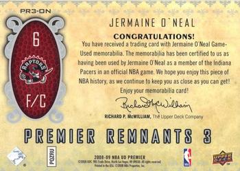 2008-09 Upper Deck Premier - Remnants Triple #PR3-ON Jermaine O'Neal Back