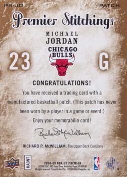 2008-09 Upper Deck Premier - Premier Stitchings Level 1 (50) #PS-JO Michael Jordan Back