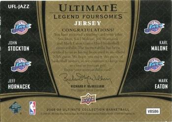 2008-09 Upper Deck Ultimate Collection - Ultimate Foursome Legends Jerseys #UFL-JAZZ Jeff Hornacek / Karl Malone / Mark Eaton / John Stockton Back