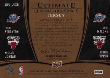 2008-09 Upper Deck Ultimate Collection - Ultimate Foursome Legends Jerseys #UFL-UJCB Karl Malone / John Stockton / Michael Jordan / Scottie Pippen Back