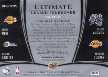2008-09 Upper Deck Ultimate Collection - Ultimate Foursome Legends Patches #UFL-GRDS Michael Cooper / Jerry West / Stacey Augmon / Adrian Dantley Back