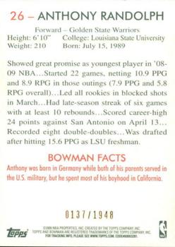 2009-10 Bowman 48 - Blue #26 Anthony Randolph Back