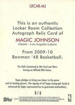 2009-10 Bowman 48 - Locker Room Collection Autograph Relics Black #LRCAR-MJ Magic Johnson Back