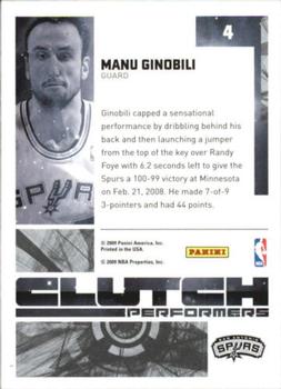 2009-10 Donruss Elite - Clutch Performers #4 Manu Ginobili Back