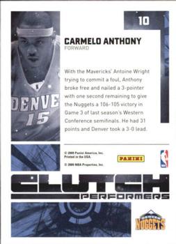2009-10 Donruss Elite - Clutch Performers #10 Carmelo Anthony Back