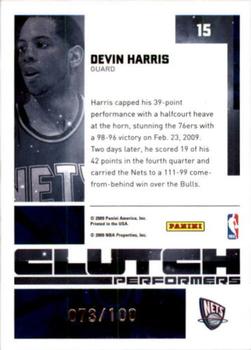2009-10 Donruss Elite - Clutch Performers Gold #15 Devin Harris Back