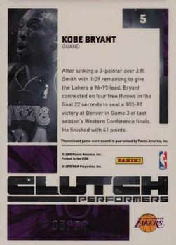 2009-10 Donruss Elite - Clutch Performers Jerseys Prime #5 Kobe Bryant Back