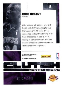 2009-10 Donruss Elite - Clutch Performers Red #5 Kobe Bryant Back