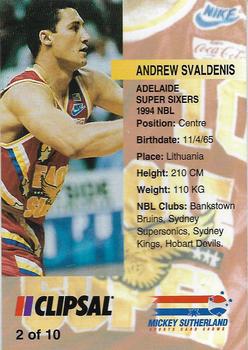 1994 Adelaide Super Sixers #2 Andrew Svaldenis Back