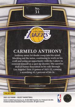 2021-22 Panini Select #31 Carmelo Anthony Back