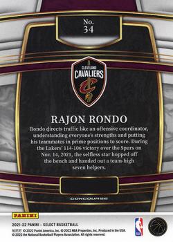 2021-22 Panini Select #34 Rajon Rondo Back