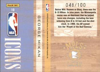 2009-10 Panini Absolute Memorabilia - NBA Icons #10 George Mikan Back