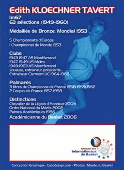 2013 Amicale des Internationaux de Basket Légendes du Basket Français: Série 2 #NNO Edith Tavert-Kloeckner Back