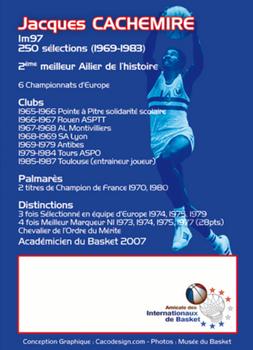 2013 Amicale des Internationaux de Basket Légendes du Basket Français: Série 2 #NNO Jacques Cachemire Back