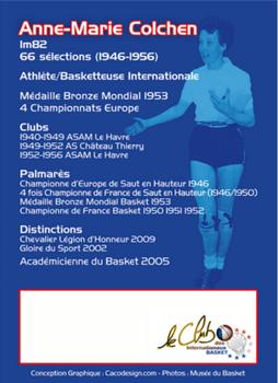 2015 Amicale des Internationaux de Basket Légendes du Basket Français: Série 4 #NNO Anne-Marie Colchen Back