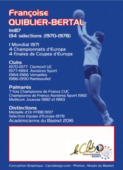 2018 Amicale des Internationaux de Basket Légendes du Basket Français: Série 6 #NNO Françoise Quiblier-Bertal Back
