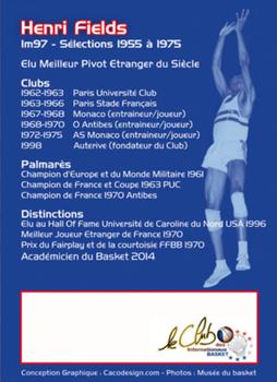 2019 Amicale des Internationaux de Basket Légendes du Basket Français: Série 7 #NNO Henri Fields Back