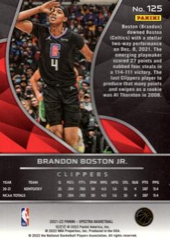 2021-22 Panini Spectra #125 Brandon Boston Jr. Back