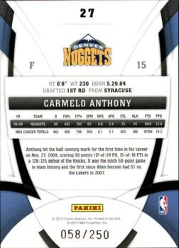 2009-10 Panini Certified - Mirror Red #27 Carmelo Anthony Back