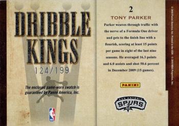2009-10 Panini Court Kings - Dribble Kings Materials #2 Tony Parker Back