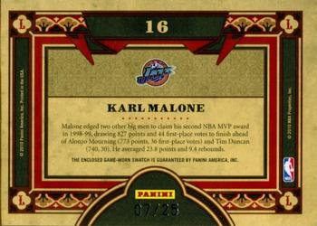 2009-10 Panini Crown Royale - Living Legends Materials Prime #16 Karl Malone Back