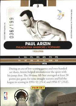 2010 Panini Hall of Fame - Black Border #3 Paul Arizin Back