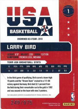 2010 Panini Hall of Fame - Dream Team Game Threads #1 Larry Bird Back