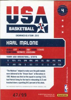 2010 Panini Hall of Fame - Dream Team Game Threads Prime #4 Karl Malone Back