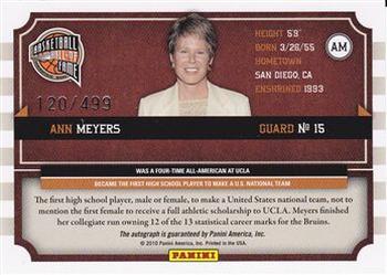 2010 Panini Hall of Fame - Famed Signatures #AM Ann Meyers Back