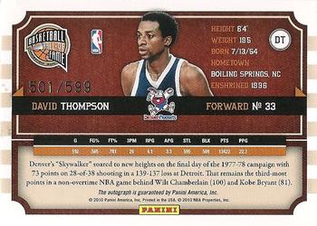 2010 Panini Hall of Fame - Famed Signatures #DT David Thompson Back