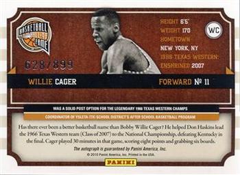 2010 Panini Hall of Fame - Famed Signatures #WC Willie Cager Back
