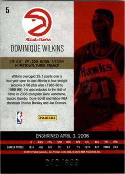 2010 Panini Hall of Fame - High Praise #5 Dominique Wilkins Back