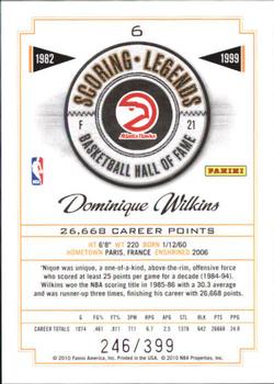 2010 Panini Hall of Fame - Scoring Legends #6 Dominique Wilkins Back