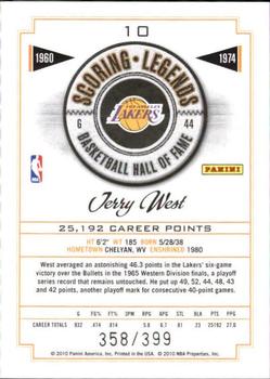 2010 Panini Hall of Fame - Scoring Legends #10 Jerry West Back