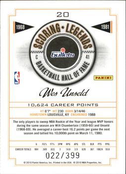 2010 Panini Hall of Fame - Scoring Legends #20 Wes Unseld Back