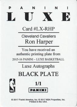 2016-17 Panini National Treasures - 2015-16 Luxe - Luxe Autographs Printing Plates Black #LX-RHP Ron Harper Back