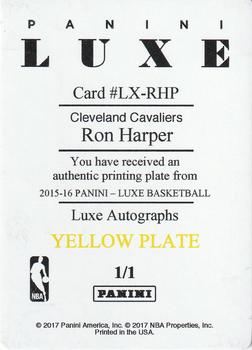 2016-17 Panini National Treasures - 2015-16 Luxe - Luxe Autographs Printing Plates Yellow #LX-RHP Ron Harper Back