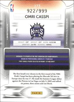 2009-10 Panini Prestige - Draft Picks Light Blue #173 Omri Casspi Back