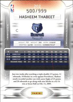 2009-10 Panini Prestige - Draft Picks Light Blue #202 Hasheem Thabeet Back