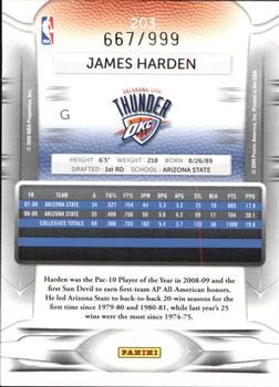 2009-10 Panini Prestige - Draft Picks Light Blue #203 James Harden Back