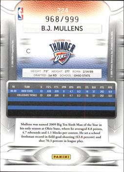 2009-10 Panini Prestige - Draft Picks Light Blue #224 B.J. Mullens Back