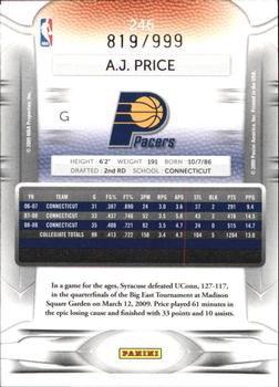 2009-10 Panini Prestige - Draft Picks Light Blue #246 A.J. Price Back
