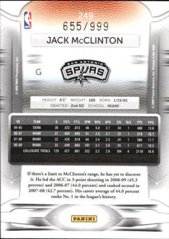 2009-10 Panini Prestige - Draft Picks Light Blue #249 Jack McClinton Back